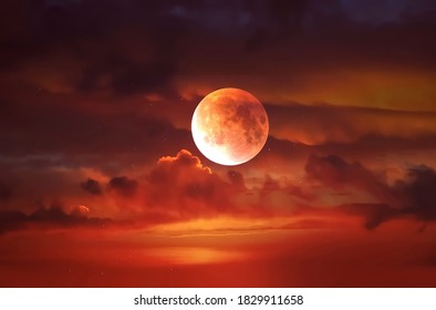 gold orange sunset at cloudy dramatic sky blue night moon and stars nature background