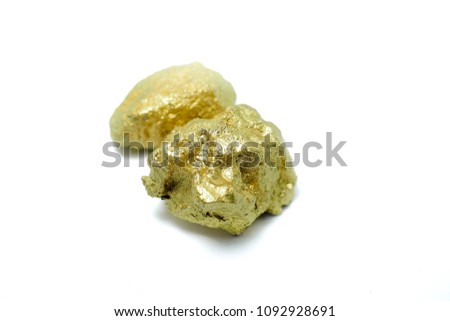 Gold ore in the boulder,precious stone,Gold gemstone are mined from gold mines on white background.