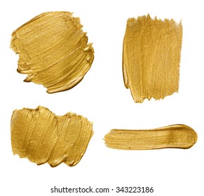 Gold Paint Strokes Isolated On White Background