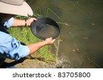 gold panning, man striking it rich by finding the mother lode or at least a nugget or two