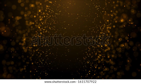 gold particles abstract background with\
shining golden floor particle stars dust.Beautiful futuristic\
glittering in space on black\
background.