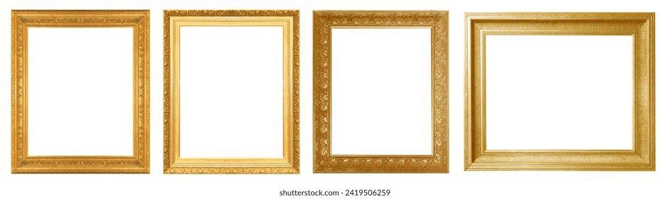 Gold picture frame isolated on white background.