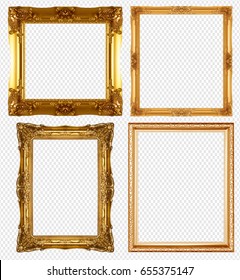 Gold Picture Frame Isolated On Transparent Background.