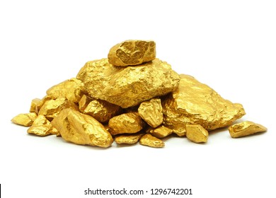 Gold Pieces Isolated On White Background.