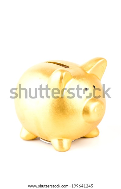 Gold Piggy Bank Isolated White Background Stock Photo 199641245