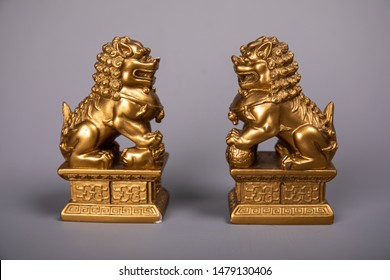 Gold Pixiu Or Lion Statue Of China. Chinese Good Wealth Animal. For Hi Resolution Picture.