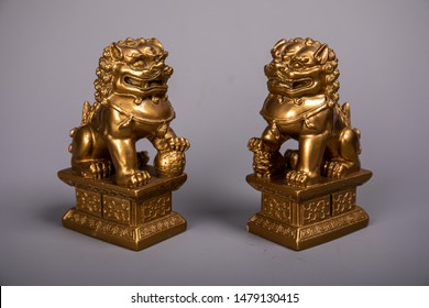 Gold Pixiu Or Lion Statue Of China. Chinese Good Wealth Animal. For Hi Resolution Picture.