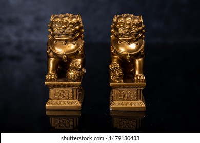 Gold Pixiu Or Lion Statue Of China. Chinese Good Wealth Animal. For Hi Resolution Picture.