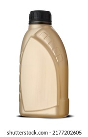 Gold Plastic Bottle With Car Brake Fluid On White Background