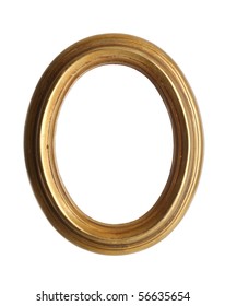 Gold Plated Oval Picture Frame Isolated With Clipping Path