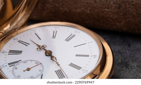 gold pocket watch close-up, clock mechanism from the inside. - Powered by Shutterstock