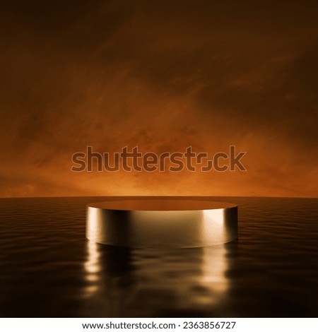 Gold Podium with Fiery Sunset over Water
