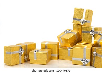 Gold Presents On White Background