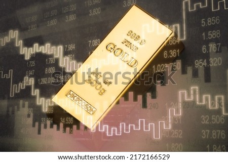 Gold price and rising chart. Business and finance concept. Gold market trend line graph.