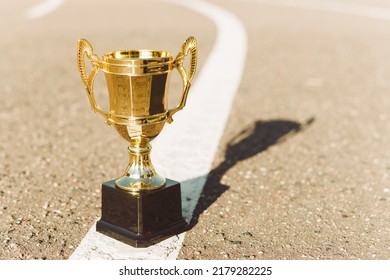 Gold Prize Cup For The Winner Of Competition At Athletics Stadium