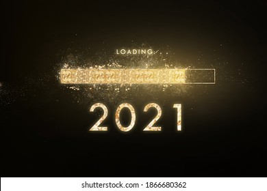 Gold progress bar Loading new year to 2021. - Shutterstock ID 1866680362