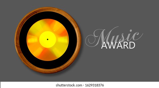 Gold Record Music Disc Award  In Wooden Frame On Gray