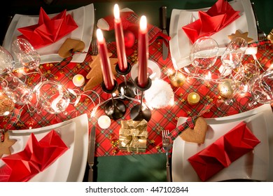 gold and red christmas table decoration with dim light candle - Red And Gold Christmas Table Decorations gold and red christmas table decoration with dim light candle - Red And Gold Christmas Table Decorations