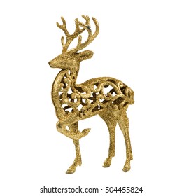 Gold Reindeer Christmas Decoration Isolated On White