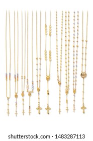 Gold Religious Rosary Necklaces Isolated