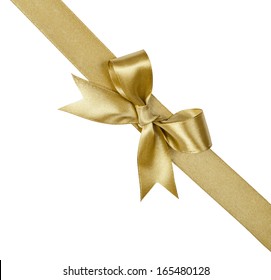 Gold Ribbon With Bow Isolated On White 