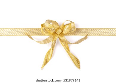 Gold Ribbon Bow Isolated On White Background