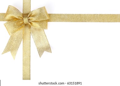 Gold Ribbon With Bow On White