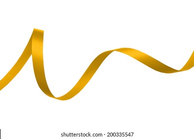 ํYellow Gold Ribbon On White Background.