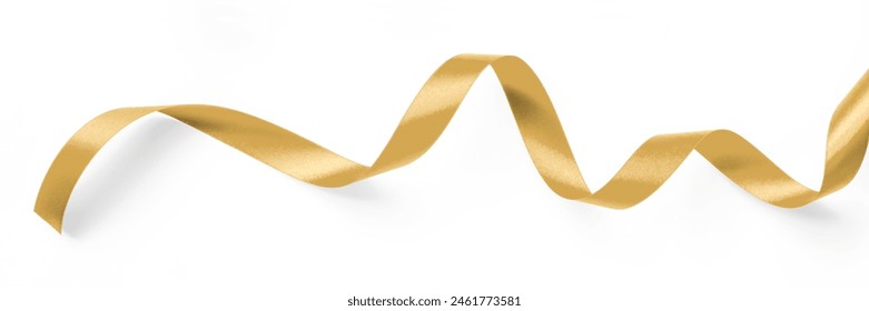 Gold ribbon satin bow curly scroll isolated on white background with clipping path for Christmas, birthday and wedding card confetti design decoration  - Powered by Shutterstock