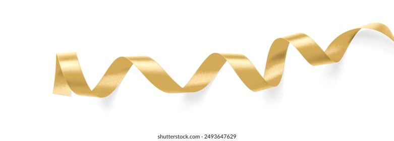 Gold ribbon satin bow curly scroll isolated on white background with clipping path for Christmas, birthday and wedding card confetti design decoration  - Powered by Shutterstock