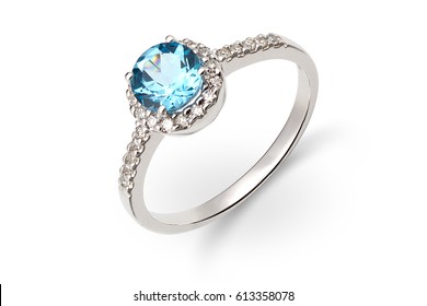 Gold Ring With Blue And White Gem