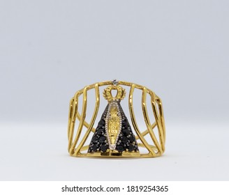 Gold Ring With The Image Of Our Lady, Lady Of Charity, Mother Of Jesus.