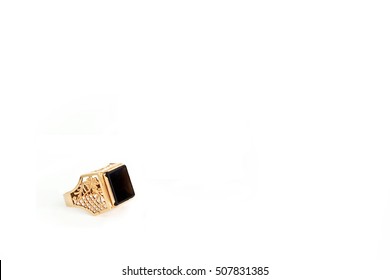 Gold Ring. Men's Gold Ring On A White Background. Jewelry. 