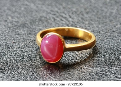 Gold Ring With Pink Pebble