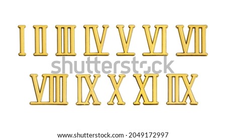 Gold Roman Numerals Cut Out on White.