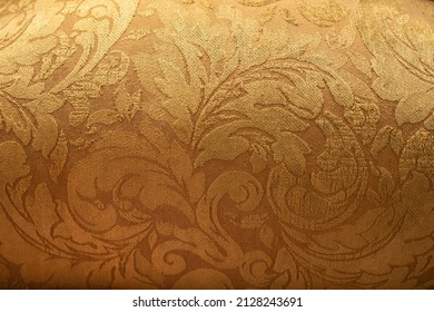 Gold Royal Brocade Paisley Patterned Fabric Background Texture