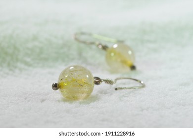 Gold Rutilated Quartz Earrings 10 Mm.