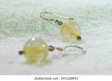 Gold Rutilated Quartz Earrings 10 Mm.