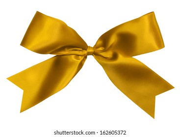 Gold Satin Bow Isolated On White Background