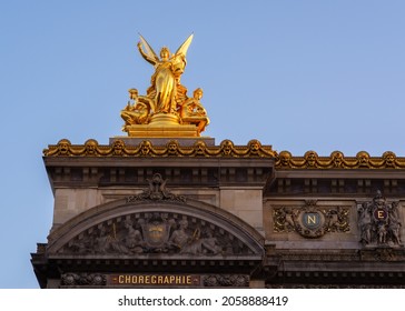 Gold Sculpture On Top Of Paris Opera, Taken On A Spring Morning With No People