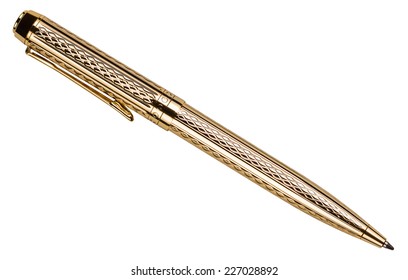 Gold Shining Pen Isolated On White Background