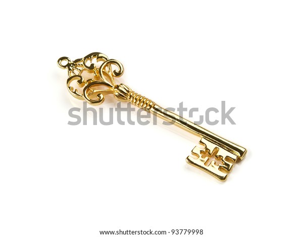 Gold Shiny Skeleton Key Over White Stock Photo (Edit Now) 93779998