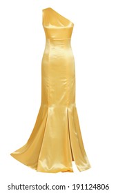 Gold Silk Evening Dress Isolated On White