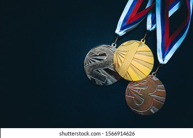 Gold, silver and Bronze medal, black background. Summer game, Tokyo 2020