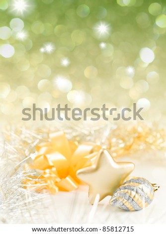 Similar – Image, Stock Photo Golden Christmas ornaments on snow background