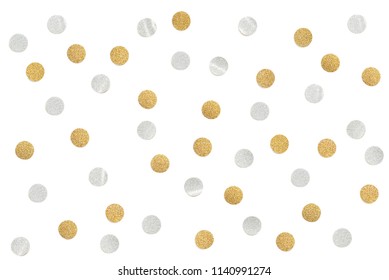 Gold And Silver Glitter Confetti Paper Cut On White Background - Isolated