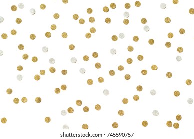 Gold And Silver Glitter Confetti Paper Cut On White Background