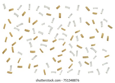 Gold And Silver Glitter Confetti Paper Cut On White Background