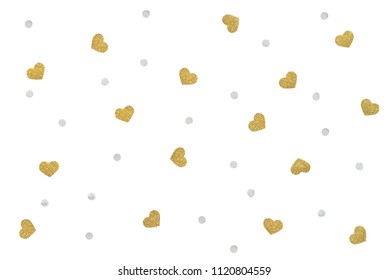 Gold And Silver Glitter Heart And Dot Confetti Paper Cut Background - Isolated