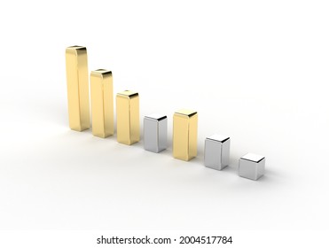 Gold with Silver graph in 3d rendering on white background.